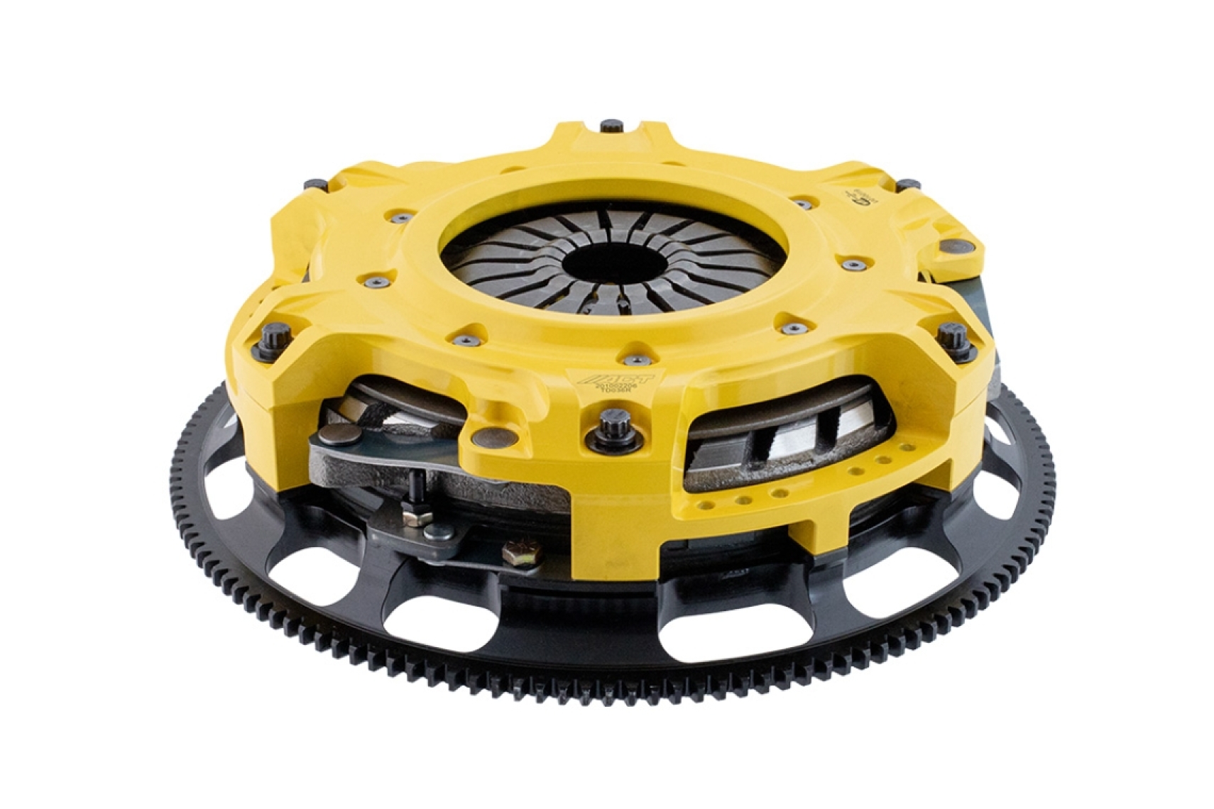 ACT 10.5-inch Mod-Twin twin-disc clutch kit for the 2024-2026 Ford Mustang GT featuring a forged aluminum pressure plate and lightweight flywheel.